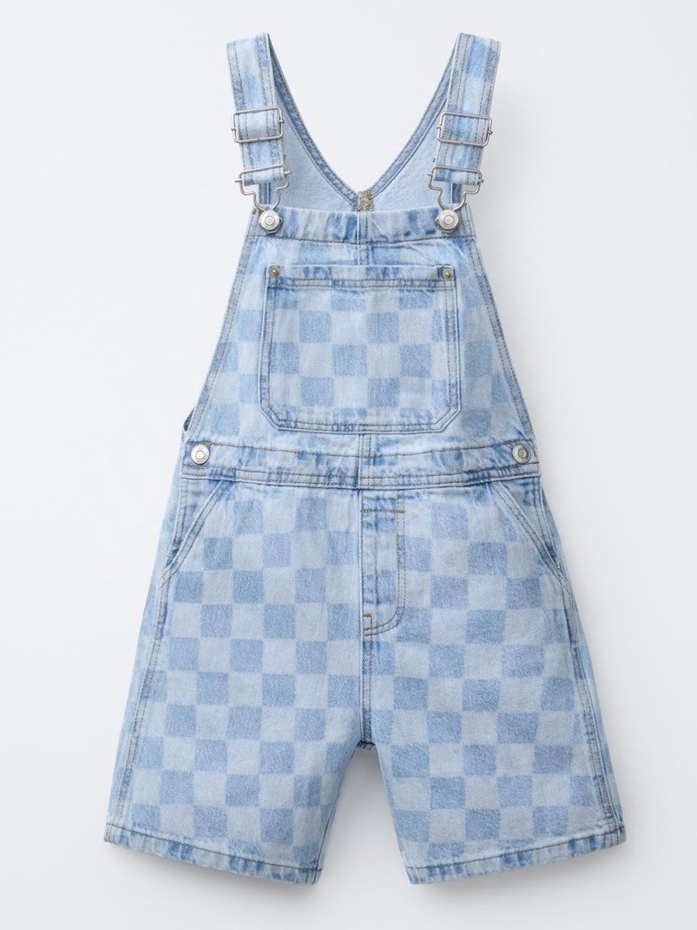 Zara CHECKERBOARD DENIM OVERALL SHORTS